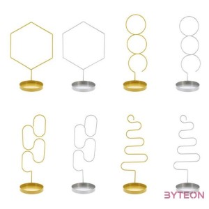 Fémből készült növénytámasz virágcserép tartó tálcával, hullámos, ezüst színben