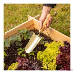 Rozsdamentes acél ásó, kőrisfa nyéllel, arany színű, 32 cm