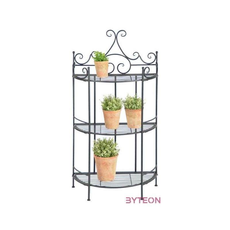 Összecsukható ívelt kovácsoltvas virágtartó állvány, 3 polcos, 114 cm