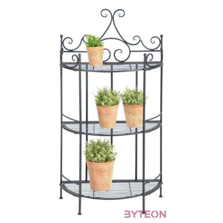 Összecsukható ívelt kovácsoltvas virágtartó állvány, 3 polcos, 114 cm