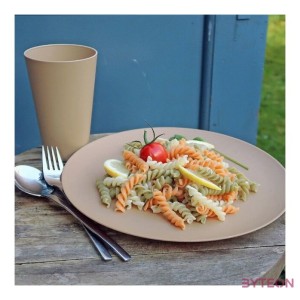 Bioplasztik 4 db-os lapos tányér szett, világosbarna 25,5 cm