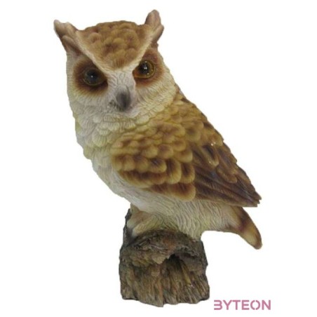 Leszúrható erdei fülesbagoly polyresin szobor, kültéri és beltéri dekorációs kiegészítő