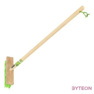 Zöld gyerek seprű, partvis fa nyéllel, felekasztható kötéllel