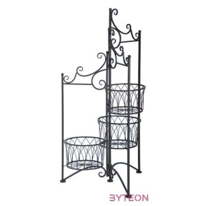 Összecsukható kovácsoltvas virágtartó állvány, 3 fém kosárral, 49 x 98 cm