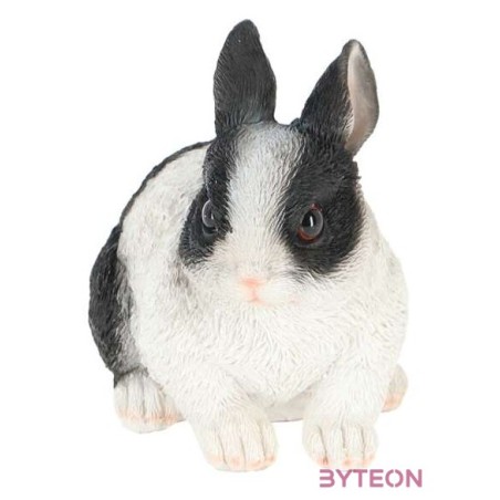 Törpenyúl polyresin szobor, fekete és fehér színkombinációban, kültéri és beltéri dekorációs kiegészítő