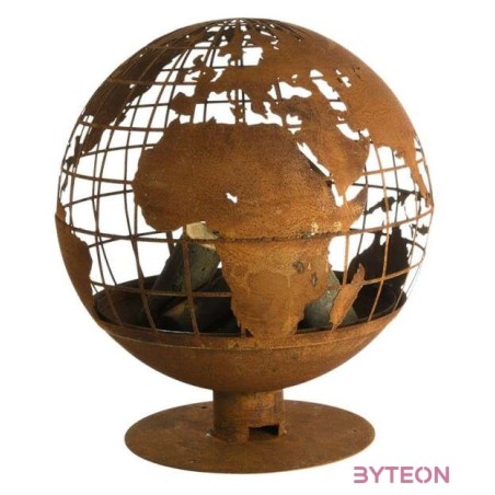 Rusztikus stílusú tűzrakó gömb földgömb mintával, 57,5 cm átmérőjű