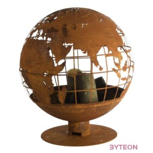 Rusztikus stílusú tűzrakó gömb földgömb mintával, 57,5 cm átmérőjű