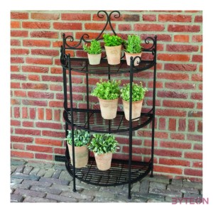 Összecsukható ívelt kovácsoltvas virágtartó állvány, 3 polcos, 114 cm