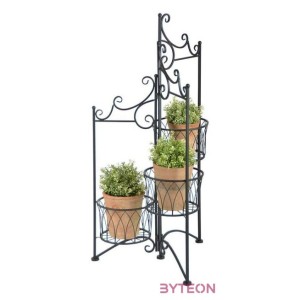Összecsukható kovácsoltvas virágtartó állvány, 3 fém kosárral, 49 x 98 cm