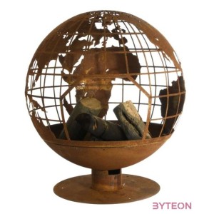 Rusztikus stílusú tűzrakó gömb földgömb mintával, 57,5 cm átmérőjű