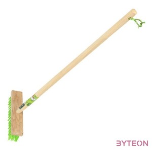 Zöld gyerek seprű, partvis fa nyéllel, felekasztható kötéllel