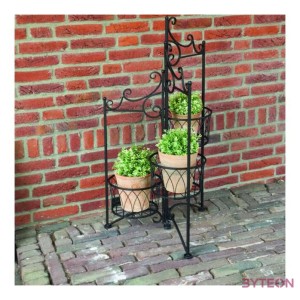 Összecsukható kovácsoltvas virágtartó állvány, 3 fém kosárral, 49 x 98 cm