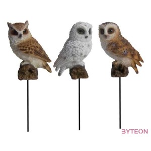 Leszúrható erdei fülesbagoly polyresin szobor, kültéri és beltéri dekorációs kiegészítő