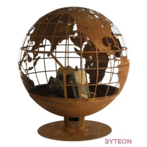 Rusztikus stílusú tűzrakó gömb földgömb mintával, 57,5 cm átmérőjű