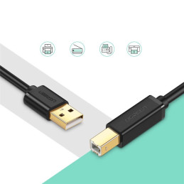 UGREEN US135 USB 2.0 AB nyomtatókábel, aranyozott, 3 m (fekete)