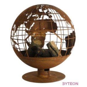 Rusztikus stílusú tűzrakó gömb földgömb mintával, 57,5 cm átmérőjű