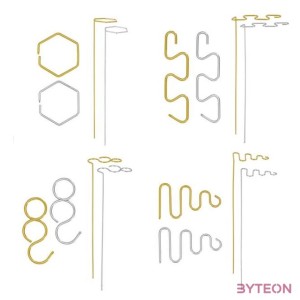 Fémből készült orchidea és virágtámasz, ezüst színben, 4 db