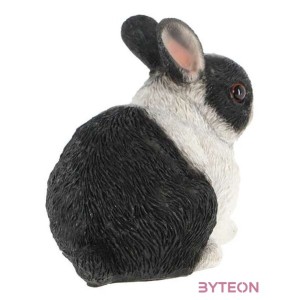 Törpenyúl polyresin szobor, fekete és fehér színkombinációban, kültéri és beltéri dekorációs kiegészítő