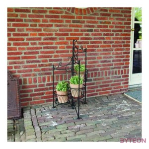 Összecsukható kovácsoltvas virágtartó állvány, 3 fém kosárral, 49 x 98 cm