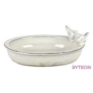 Kerámia madáretető és -itató tál, törtfehér