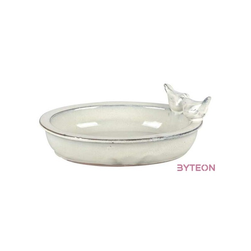 Kerámia madáretető és -itató tál, törtfehér