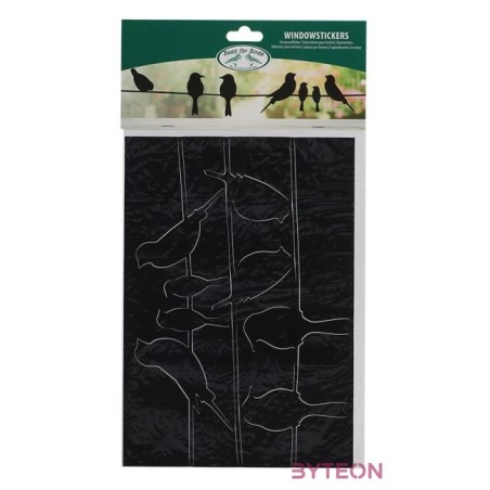 Ütközésgátló ablakmatrica a madarak épségéért, dróton ülő madarak