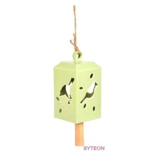 Madaras kerámia szélcsengő, mentazöld