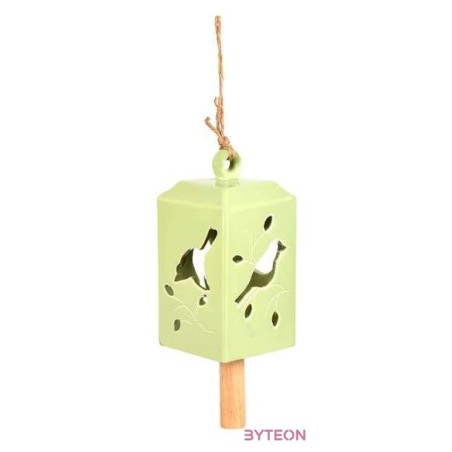 Madaras kerámia szélcsengő, mentazöld