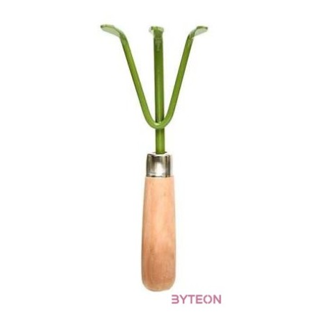 Fém kézi gereblye fa nyéllel, fűzöld