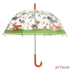 Átlátszó gyerek esernyő, erdei állatok mintával