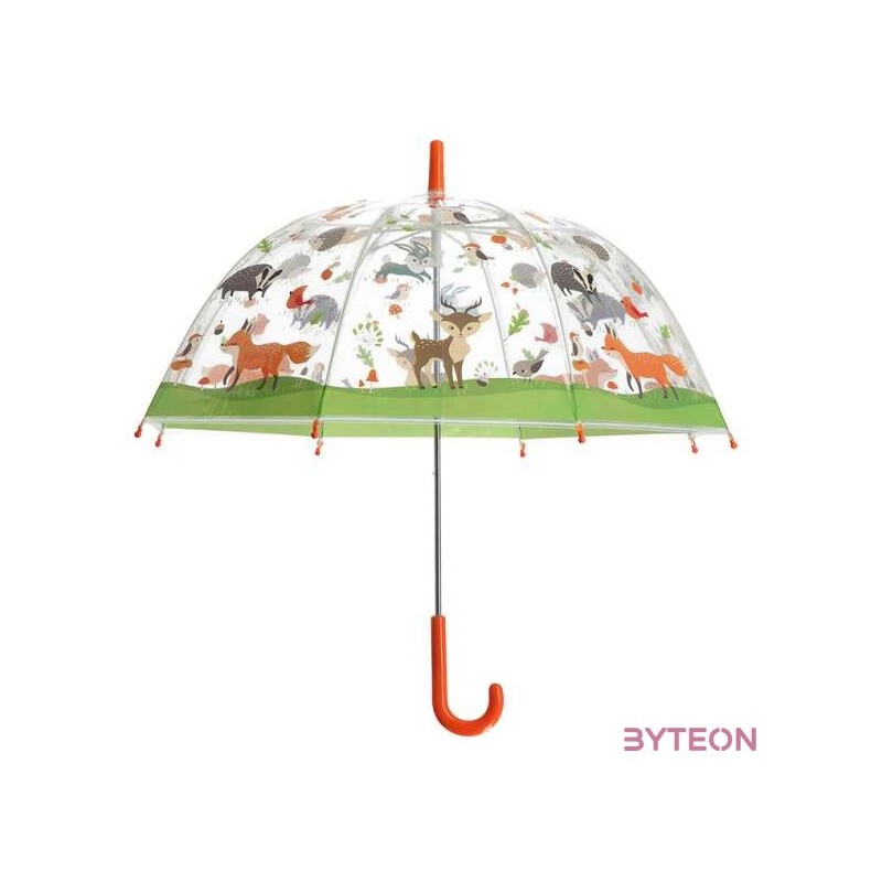 Átlátszó gyerek esernyő, erdei állatok mintával