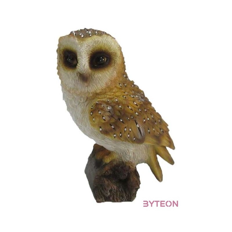Leszúrható gyöngybagoly polyresin szobor, kültéri és beltéri dekorációs kiegészítő