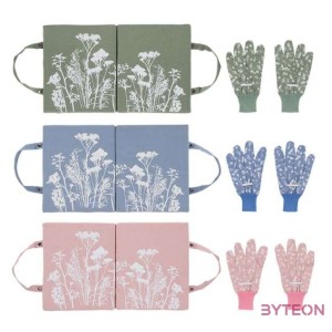 Mezei virág mintás kerti térdelőpárna és kesztyű szett, kék