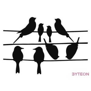 Ütközésgátló ablakmatrica a madarak épségéért, dróton ülő madarak