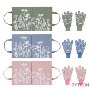 Mezei virág mintás kerti térdelőpárna és kesztyű szett, kék