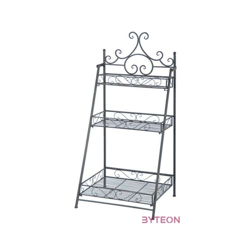 Összecsukható kovácsoltvas virágtartó állvány, lépcsőzetes alakú, 3 polcos, 114 cm