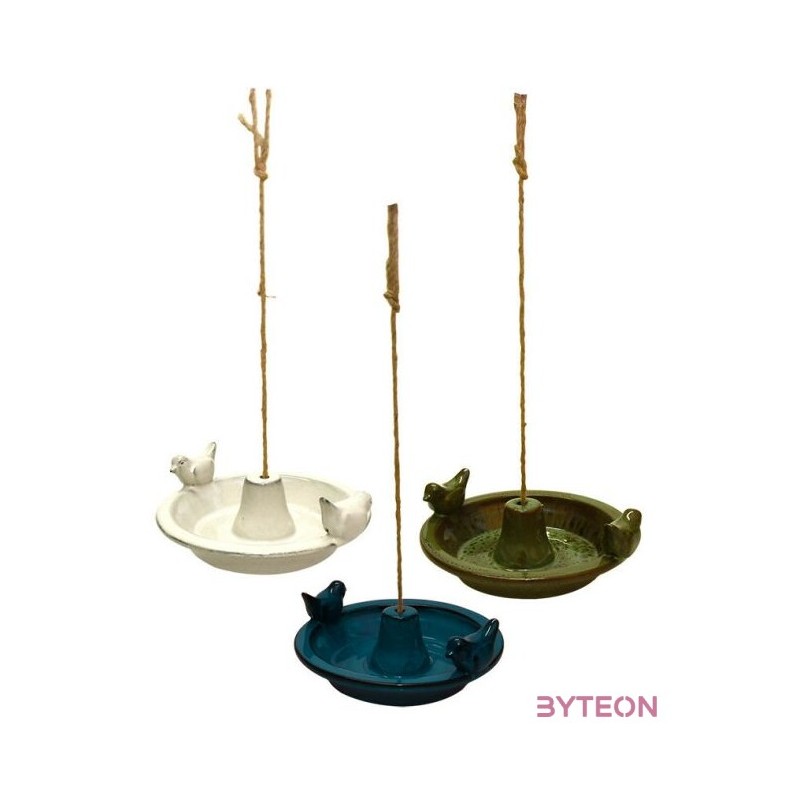 Függő kerámia madáretető tál, zöld, 30 cm átmérőjű