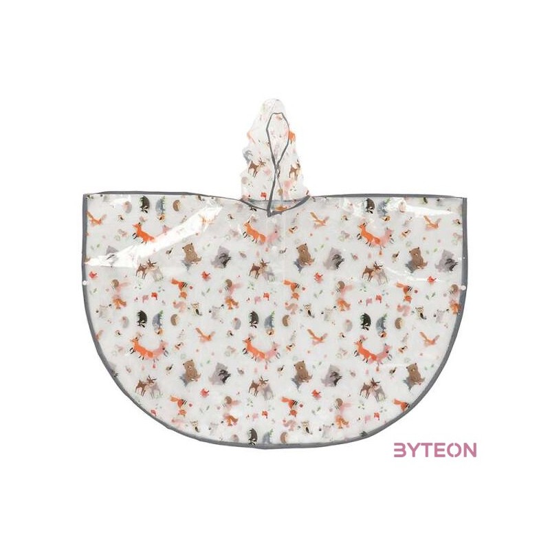 Átlátszó gyerek poncsó, erdei állatok mintával