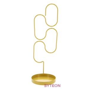 Fémből készült növénytámasz virágcserép tartó tálcával, ovális, arany színben