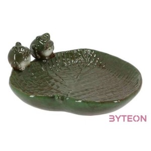 Levél alakú kerámia madáritató és madáretető, béka dekorációval