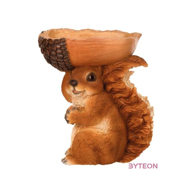 Mókusos polyresin madáretető és itató, dekorációs kiegészítő