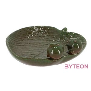 Levél alakú kerámia madáritató és madáretető, béka dekorációval