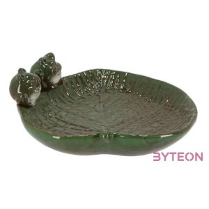 Levél alakú kerámia madáritató és madáretető, béka dekorációval