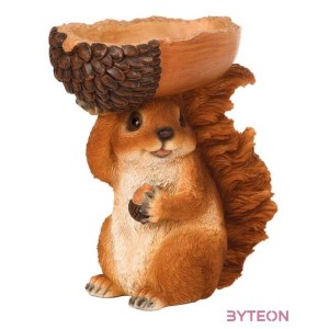 Mókusos polyresin madáretető és itató, dekorációs kiegészítő