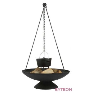 Tűzrakó tálra szerelhető fém bográcstartó állvány lánccal, 118 cm