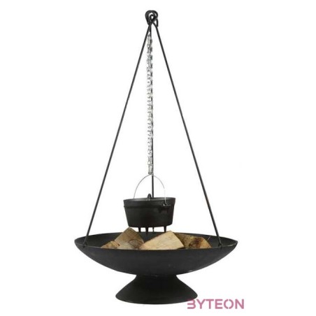 Tűzrakó tálra szerelhető fém bográcstartó állvány lánccal, 118 cm