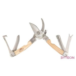 Rozsdamentes acél többfunkciós kerti szerszám, kőrisfa nyéllel, 15 cm