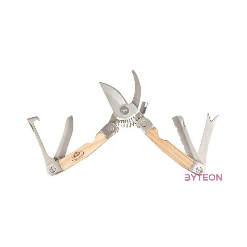 Rozsdamentes acél többfunkciós kerti szerszám, kőrisfa nyéllel, 15 cm