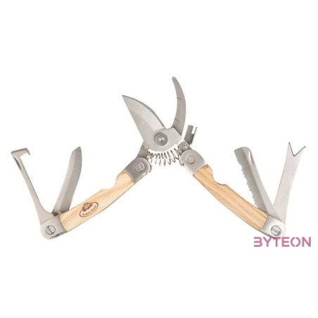 Rozsdamentes acél többfunkciós kerti szerszám, kőrisfa nyéllel, 15 cm