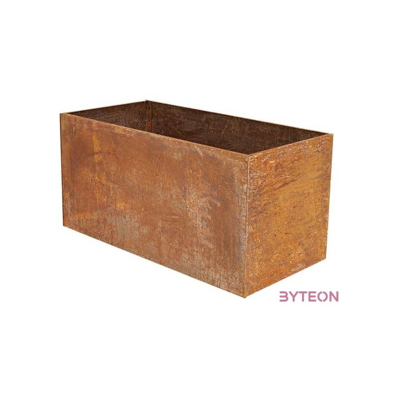 Rozsdásított felületű fém virágláda, 70 x 38 x 38 cm